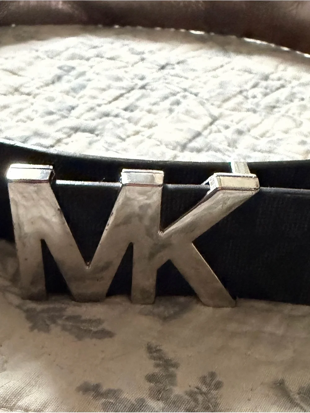 Michael Kors Black Brown Men’s M Logo Belt with Silver MK Buckle